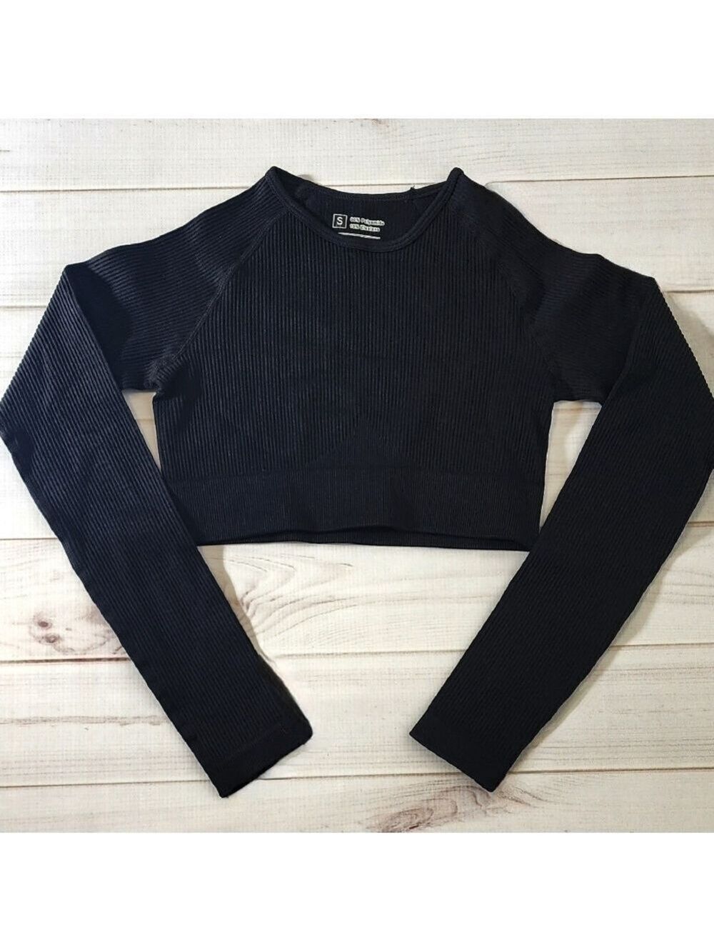 Women's Black Cropped Ribbed Workout Top Small - New With Tags